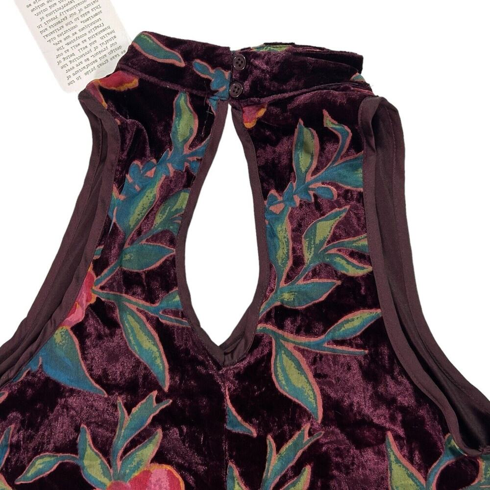 NWT Band of Gypsies Floral Velvet Halter Mini Dress Burgundy Plum XS Earthy Rose - Picture 7 of 16